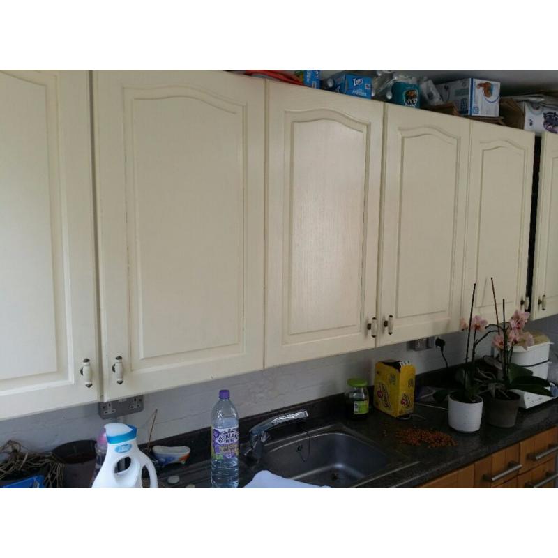 Traditional Kitchen wall units F&B painted oak with glassed handles (3 units)