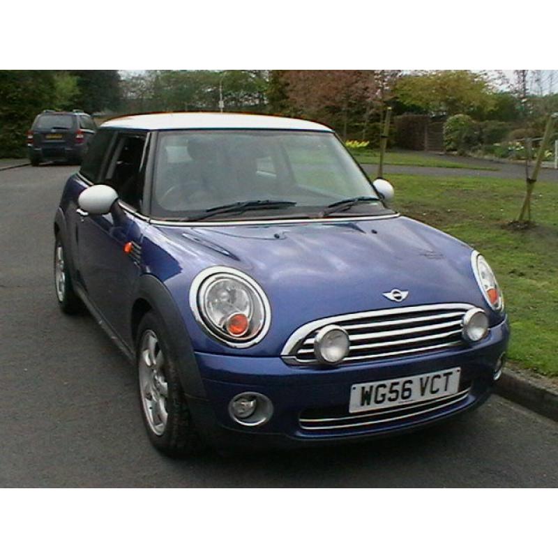 56 REG MINI COOPER 1.6 3 DOOR HATCHBACK IN METALLIC BLUE HPI CLEAR FSH AC ALLOYS