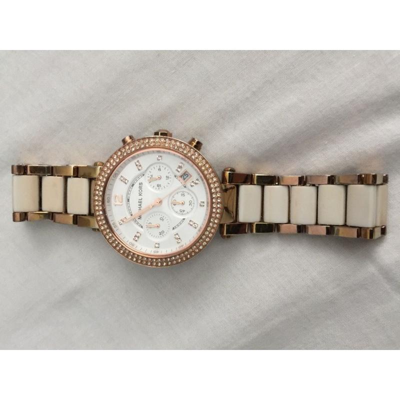 Michael Kors ladies watch white and rose gold