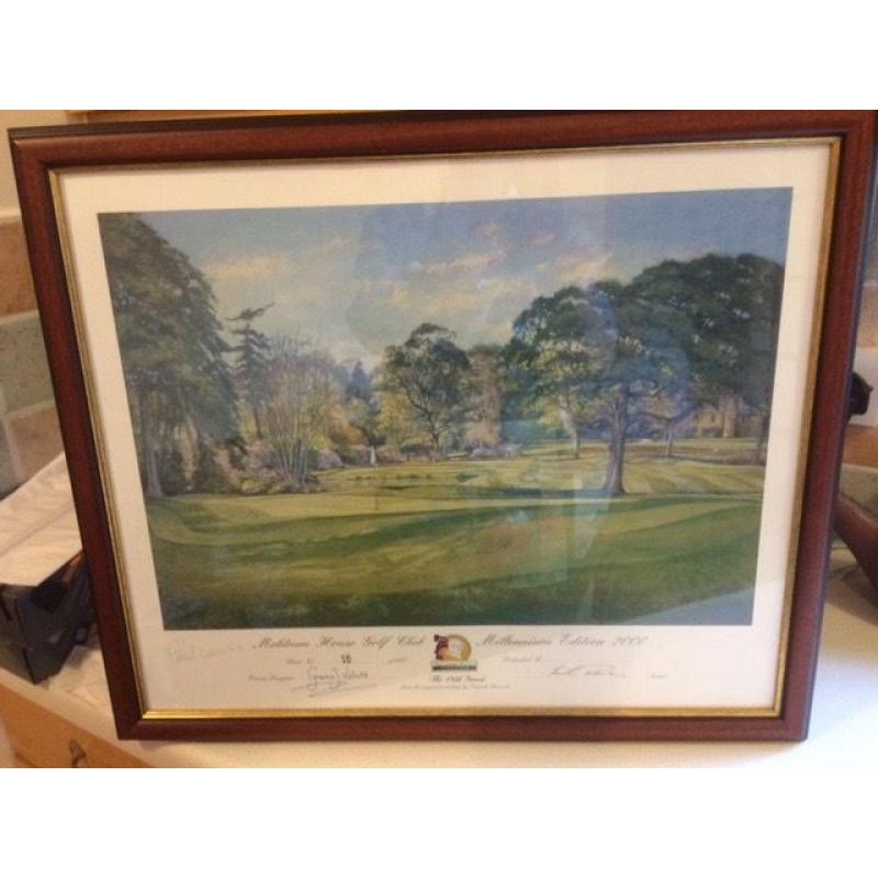 18/200 print of painting of Meldrum House golf course 18th Tee in 2000.