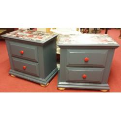 Pair of Quality American Soft & Hardwood Bedside Drawers - Painted and Decoupaged