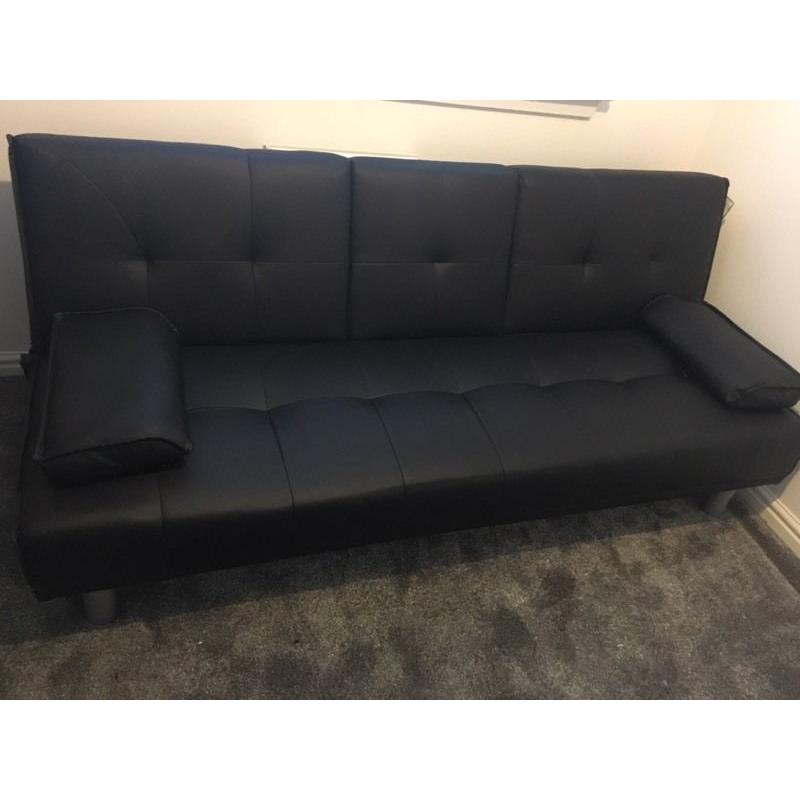 Black faux leather double sofa