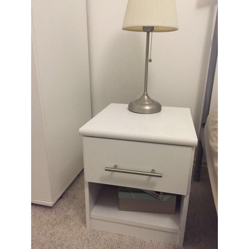 White wardroabe and two bedside cabinets