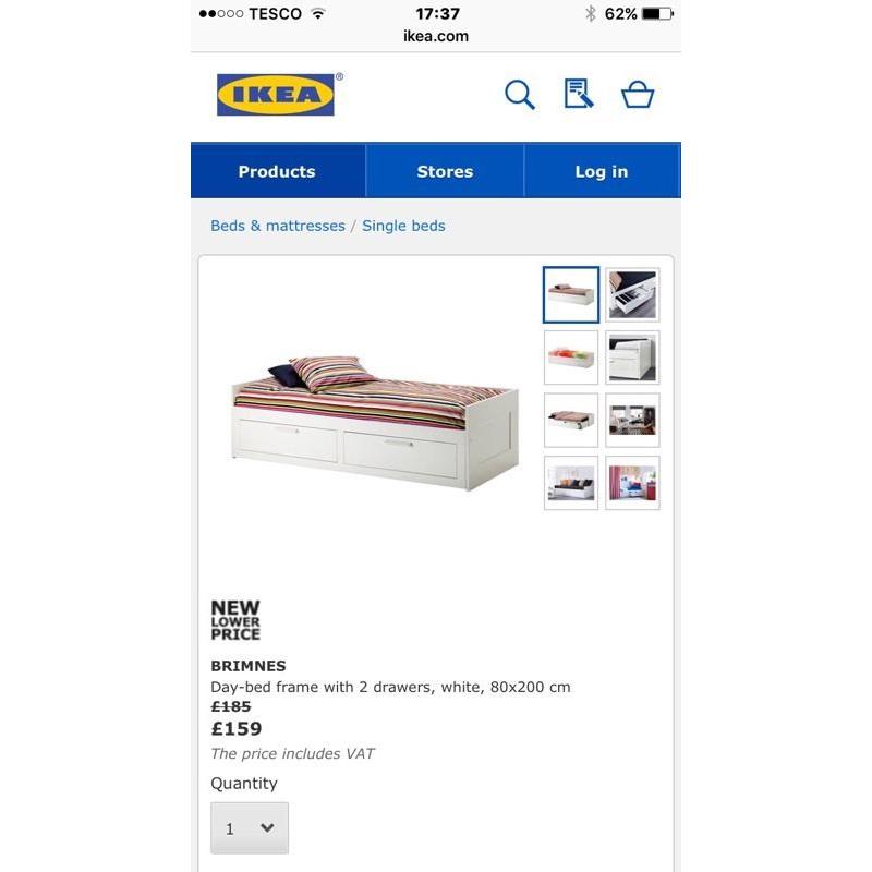 IKEA Brimnes day bed with 2 X draws and 2 X mattresses.