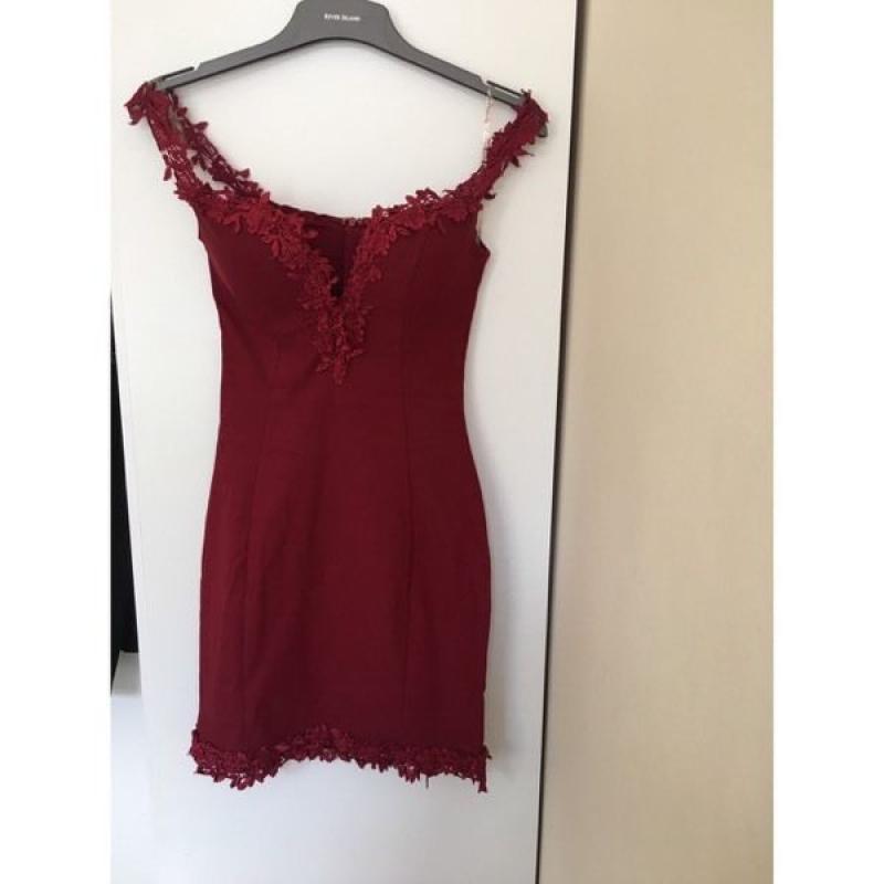 RARE - Crochet Trim Bardot Dress (wine)