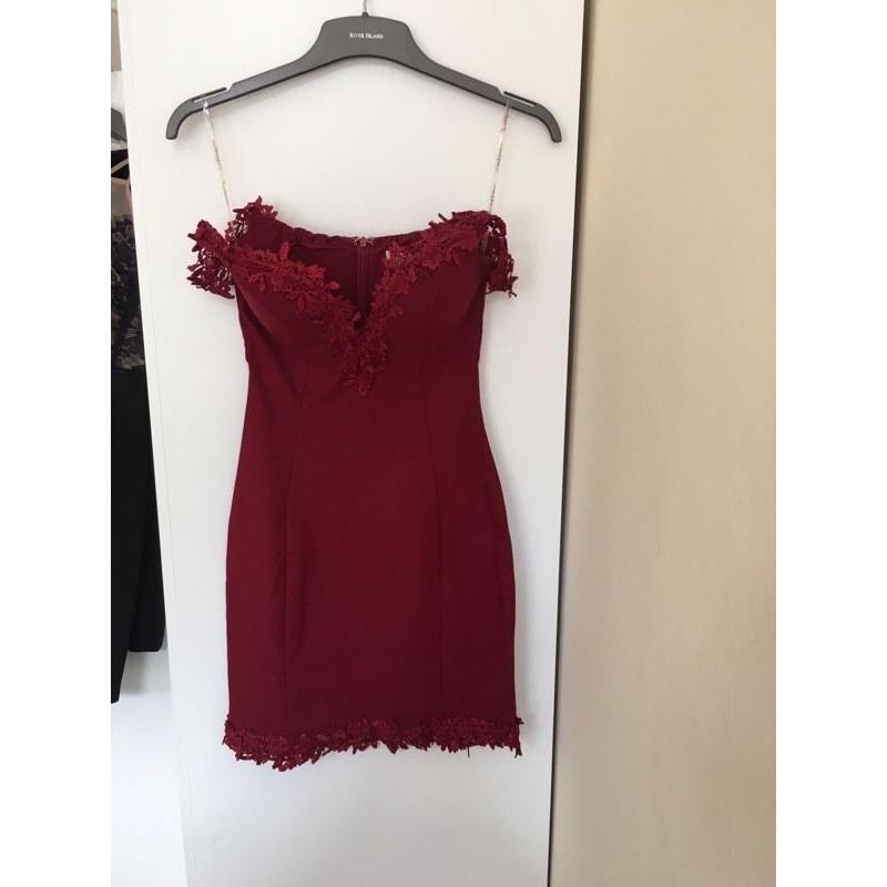 RARE - Crochet Trim Bardot Dress (wine)