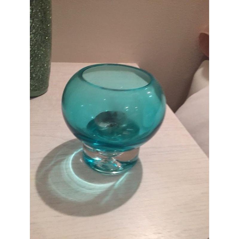 Teal glass candle holders