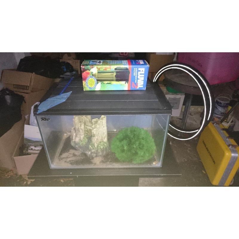 Small Fish tank with stand includes pump and ornaments