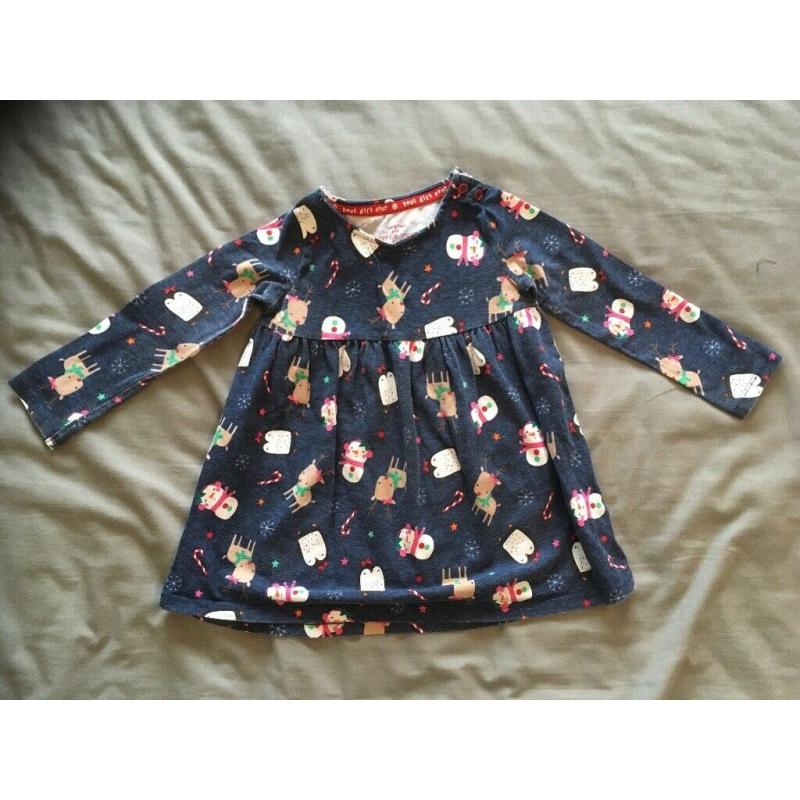 Girls Navy Christmas Dress 12-18m