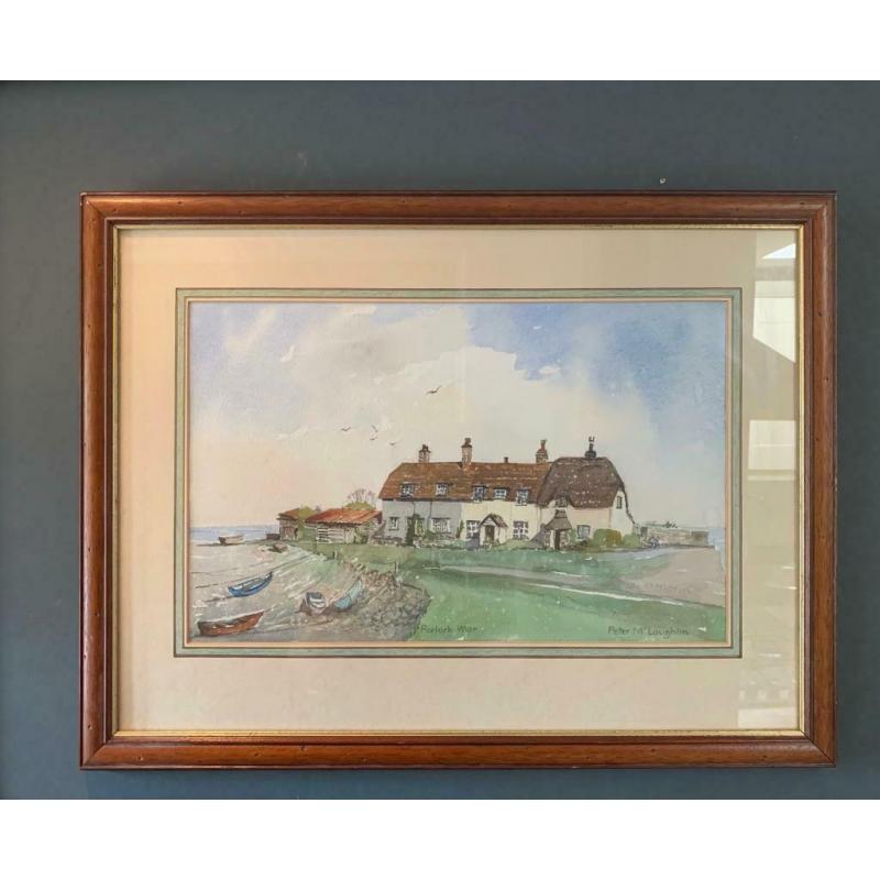 Framed Mounted Water Colour Painting of Porlock Weir, Somerset signed Peter McLoughlin