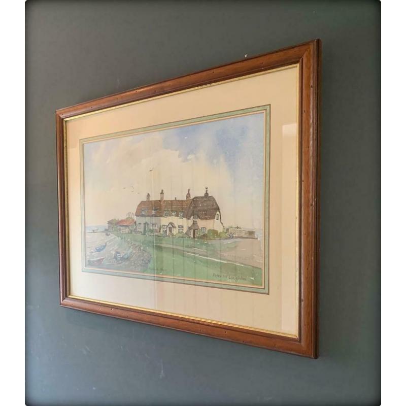 Framed Mounted Water Colour Painting of Porlock Weir, Somerset signed Peter McLoughlin