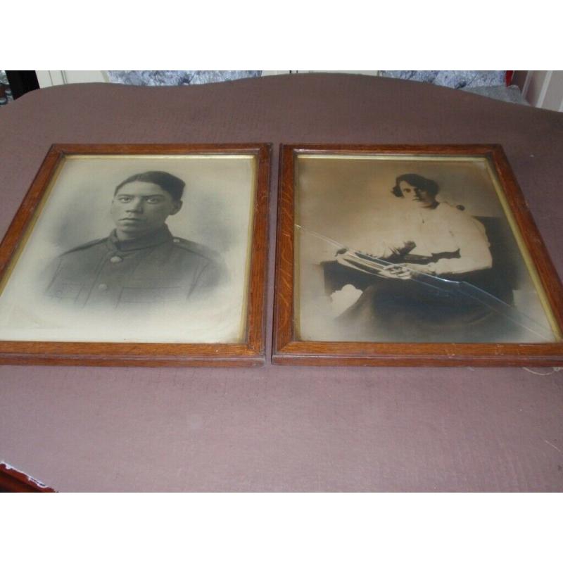 Set of 2 framed Original Portraits in the Aieux style. circa. WW1